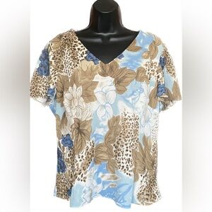 D'Allaird BLU/TAN  Short  Sleeved Tunic, XL Spring Sale